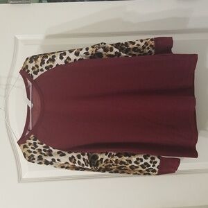 🔥Miss 2 Day Maroon and Leopard Print Long Sleeve Top